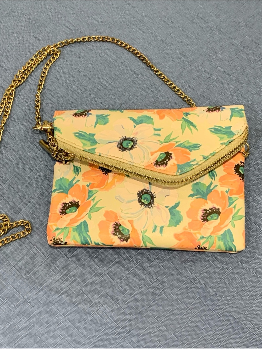 Unbranded Double Zip Floral Clutch Crossbody Bag Envelope Gold Accents